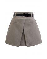 Fake Pockets Belted Flap Skorts in Taupe