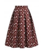 Fiery Lips and Heart Box Pleat Midi Skirt