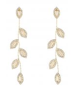 Leaves and Branches Rhinestone Drop Earrings in Gold