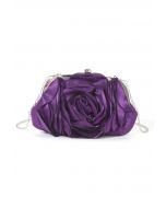 3D Rose Petal Satin Clutch in Purple