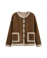 Faux Suede Spliced Sherpa Buttoned Coat in Brown