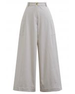 Side Patch Pockets Wide-Leg Pants in Ivory