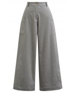 Side Patch Pockets Wide-Leg Pants in Grey