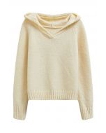 Relaxed-Fit Hooded Knit Sweater in Cream