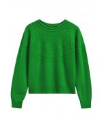 Hollow Out Diamond Knit Sweater in Green