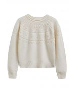 Hollow Out Diamond Knit Sweater in Cream