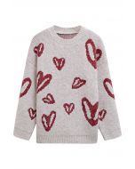 Graffiti Heart Crew Neck Knit Sweater