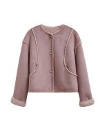 Faux Suede and Fur Button Coat in Mauve