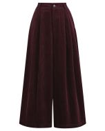 Side Pockets Corduroy Wide-Leg Pants