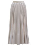 Smooth Satin Pleated Midi Skirt in Cream