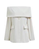 Folded Off-Shoulder Buttoned Blazer in Ivory