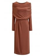 Shimmery Thread Fake Two-Piece Midi Dress in Rust