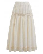 Floral Embroidered Eyelet Cotton Maxi Skirt in Cream