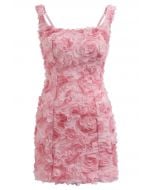 Rose Petal Lace-Up Back Cami Mini Dress in Pink