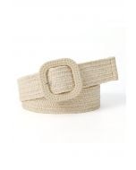 Square Buckle Woven Straw Belt in Linen