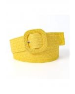 Square Buckle Woven Straw Belt in Yellow