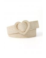 Heart Buckle Woven Straw Belt in Linen